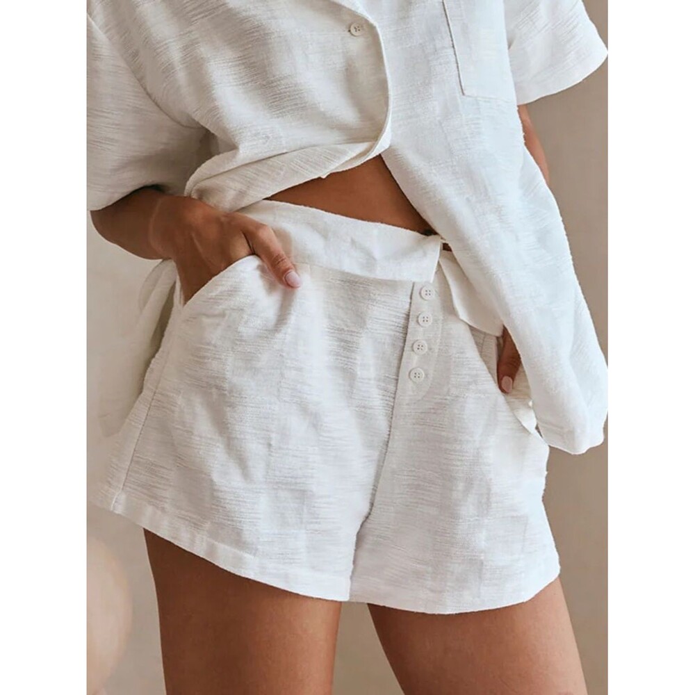 SABO Cena Shorts White Foldover High Waisted Linen Blend Resort NWT S